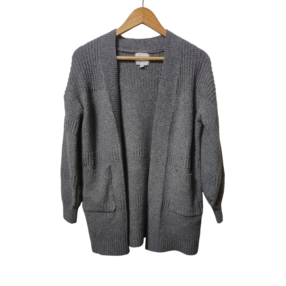 Pink Rose Womens Heather Grey Waffle Knit Open Front Cardigan Sweater Small